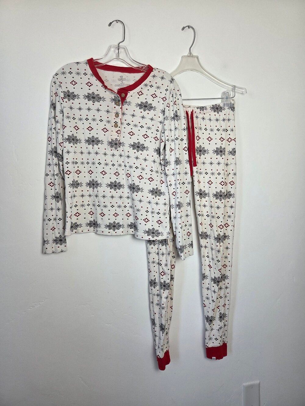 Honest Company Women's Thermal Henley Family Christmas Pajamas Top Pants Small